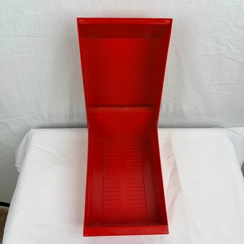 Vintage Red Plastic Flip Top Index Card Recipe Box Organizer Case MCM Style